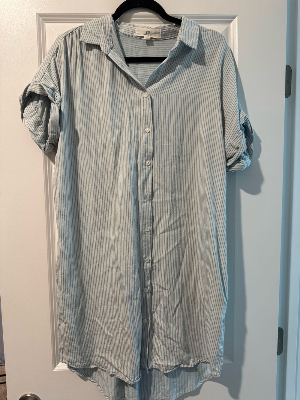 Thread & Supply Light Blue Striped Casual Button-Down Shirt Dress